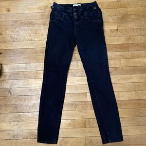 Eunina Jeans Womens Size 27x29 Stretch Skinny 3 Button Dark Wash Black High Rise